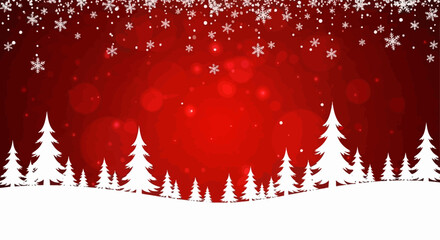 Christmas background with white trees and snow on a red background for Christmas or winter designs