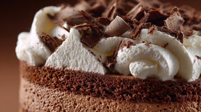 Chocolate cake dessert with whipped cream and chocolate shavings - Powered by Adobe