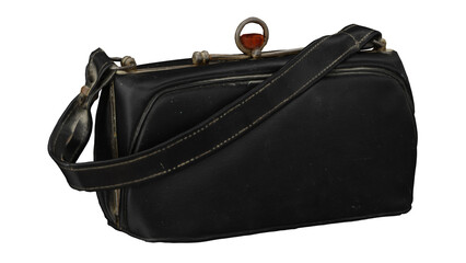 Vintage black handbag with a unique clasp design