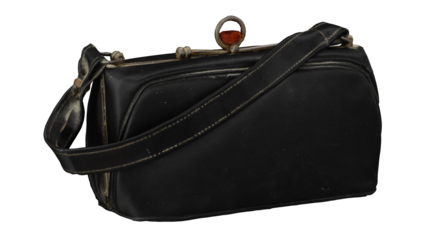 Vintage black handbag with a unique clasp design