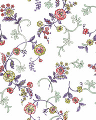 
vector illustration of seamless floral branches with tropical leaves. set of hand painted botanical flowers, small cute flower and leaves. floral pattern. vintage watercolor flower arrangements.