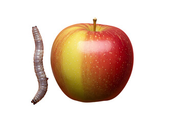 Worm beside a fresh, ripe, delicious apple