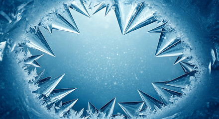 Abstract frozen ice crystal border with cool blue tones and soft light effects