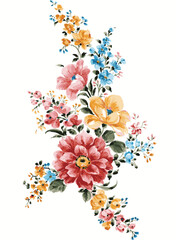 bunch of beautiful watercolor wild flower, rose, peony with tropical leaves. Realistic flower clipart, floral arrangement. hand drawn botanical flower illustration.