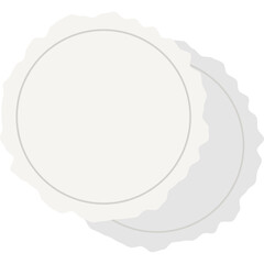 Two overlapping white scalloped circles with subtle gray outlines on a transparent background