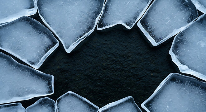 Cool ice cubes frame forming a refreshing circle centerpiece abstract texture