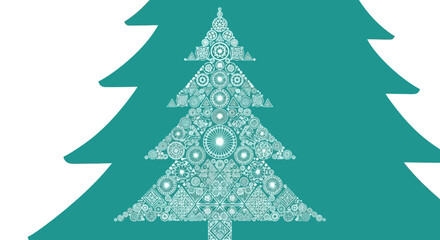 Stylish Teal Christmas Tree with Intricate Geometric Patterns Illustration