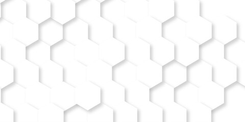 Modern white grid hexagon technology creative emboss light honeycomb polygonal web. abstract geometric science and mosaic tile with template texture background.	