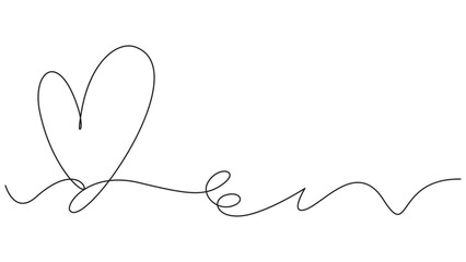 Minimalist line art illustration of a heart shape and flowing continuous line