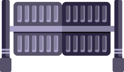 Gray metal fence barrier with vertical planks is protecting restricted area, dividing public space on white background