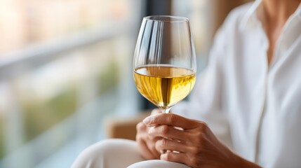 close-up of a woman holding a glass of wine