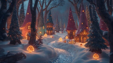 Enchanted Winter Village with Sparkling Path
