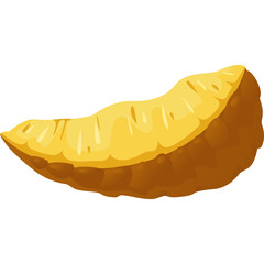 Isolated Slice of Ripe Yellow Pineapple with Textured Brown Rind and Fuzzy Edges on a White Background