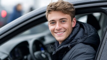 portrait of a young guy driving a car