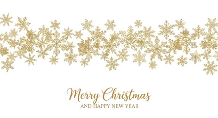 Elegant Christmas greeting with golden snowflakes on a white background © nabila