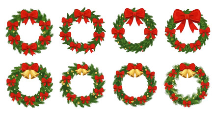 Festive Holiday Wreaths with Red Bows and Golden Bells Collection
