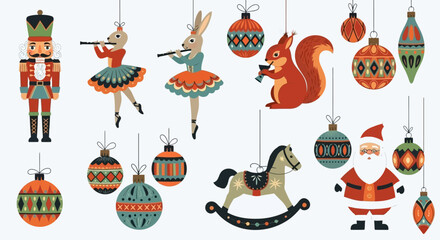 Festive Holiday Ornaments Nutcracker, Animals, and Santa Hanging Decorations