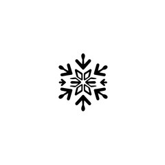 A simple black and white illustration of a symmetrical snowflake design.
