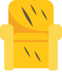 Old ripped yellow armchair with scratches upholstery presenting comfort concept on white background