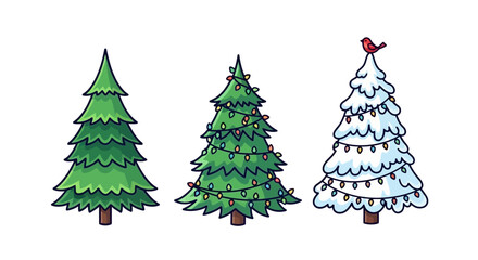 Festive Trio Diverse Christmas Trees in Whimsical Style