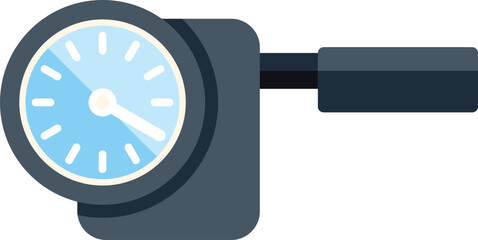 Analog pressure gauge showing pressure level with hand for holding, measuring device icon, pressure gauge symbol, vector illustration in flat style