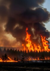 Intense forest blaze against a dramatic sky showcasing the power of nature and urgency for environmental action