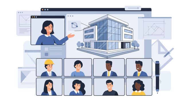 Online Architecture Presentation With Diverse Attendees Discussing Building Design Concepts and