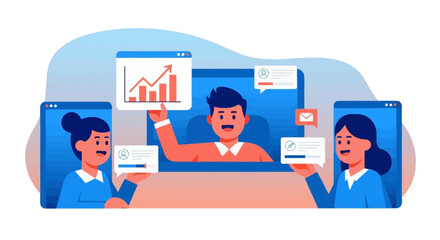 Online Business Meeting With Digital Devices and Financial Growth Chart Visualization