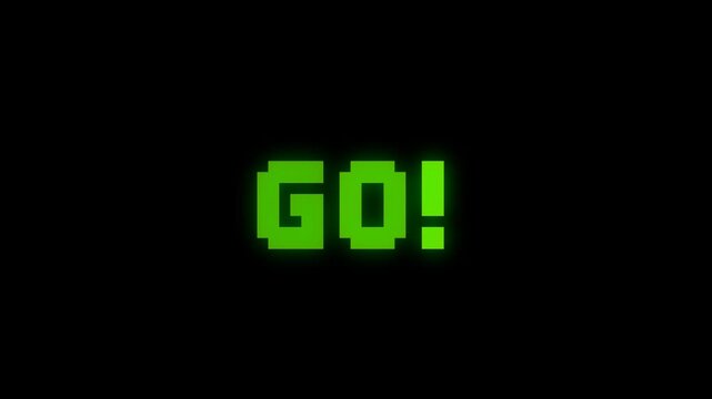 Pixel Countdown 3 2 1 Go Animation with neon effect on black background. Perfect for Retro Game Intro and Timer 8-bit style videos.