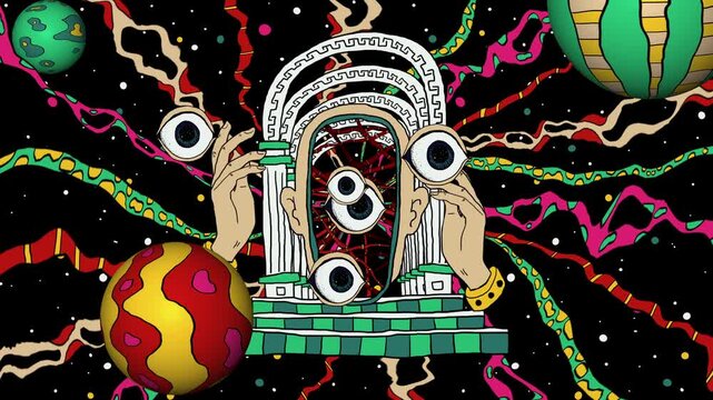 Abstract Psychedelic Animation of Human Consciousness and Universe Energy Flow