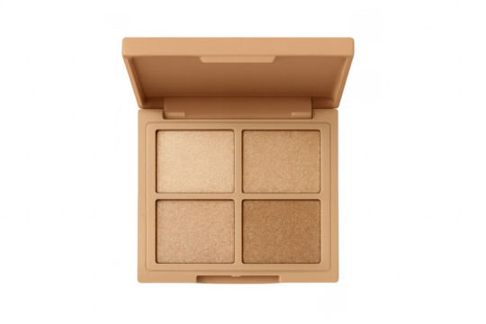 Eyeshadow palette displaying nude shimmer cosmetics with transparent background - Powered by Adobe
