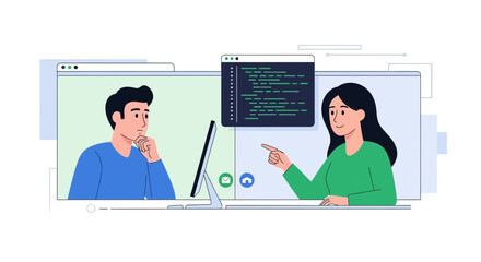 Online Collaboration: Remote Team Members Discussing Code, Programming, And Problem Solving