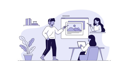 Online Digital Presentation Illustration Demonstrating Web Learning and Visual Communication