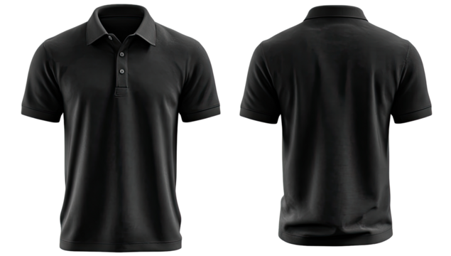 Black polo shirt, front and back view