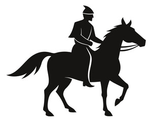 Silhouette of a medieval knight riding horse, vector illustration isolated on white background