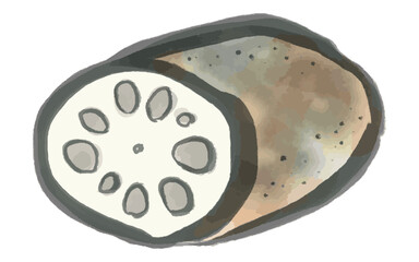 れんこんの水墨画風イラスト