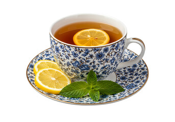 Relaxing cup of lemon tea with fresh mint leaves