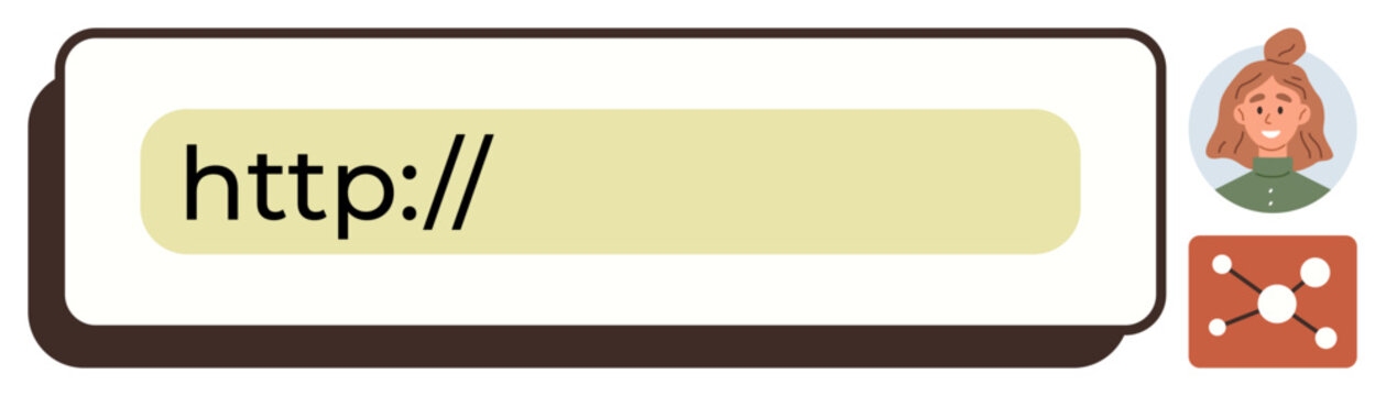 Input bar displaying a web address, accompanied by a user profile avatar and network connectivity icon. Ideal for user interaction, identity, communication, customization, networking, online search