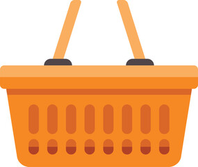 Orange plastic shopping basket with two handles, isolated on white background, representing retail and consumerism