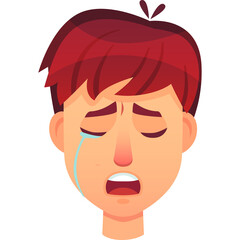 Male Face Expressing Sadness Tears Flowing Down Cheeks Mouth Open in Distress with Red Hair and Light Skin Tone Transparent Background