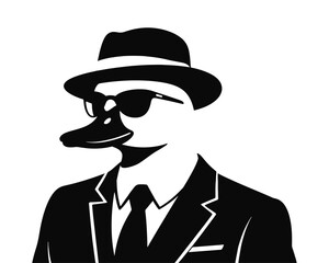 Detective Duck Secret Agent Fedora Hat Sunglasses, Vector illustration