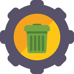 Trash can icon inside gear setting symbol representing data removal or disposal process