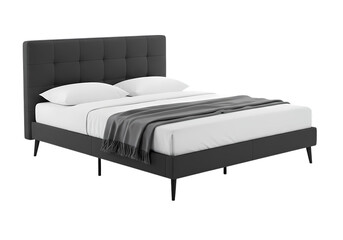 Modern bed with comfortable blanket and soft pillows