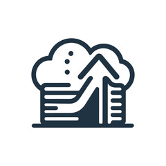 Cloud computing icon with data upload arrow and digital information storage concept.