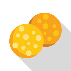 Illustration of two round biscuits with holes representing cheese, flat design with long shadow