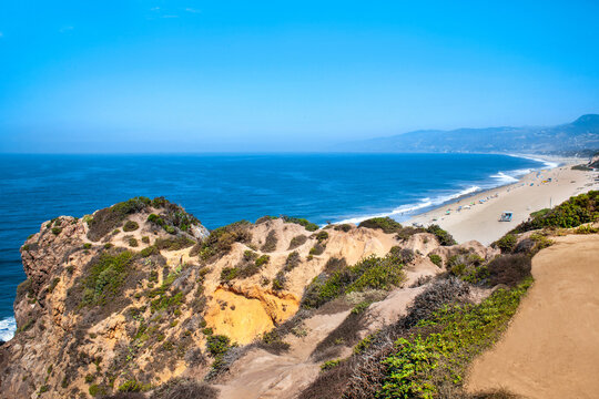 View from the top of Point Dume at Malibu California with Westward Beach and Pacific Ocean below