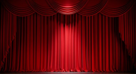 Dramatic Red Stage Curtains with Spotlight for Theater Performance.