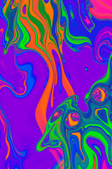 Obraz premium The image shows an abstract painting with a vibrant array of colors including bluem green, red, orange, pink, and purple. the painting has a psychedelic feel to it