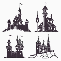 Fototapeta premium Collection of fairytale castle silhouettes