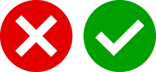 Obraz premium Green check mark icon, approval button sign, tick and cross symbols. Tick Cross Signs Green Checkmark Ok